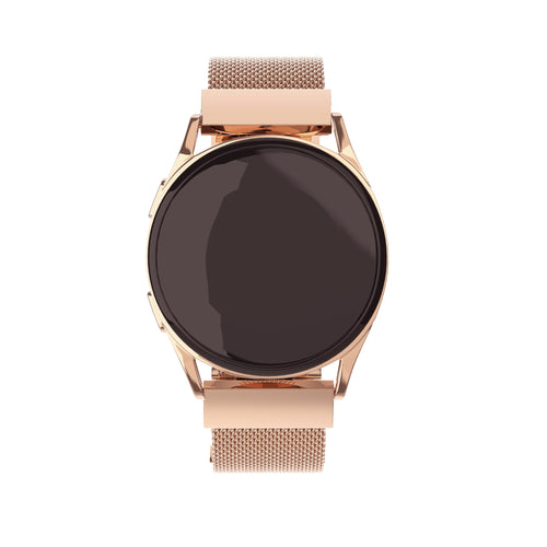 Milanese Steel Strap, rose gold, on a watch, direct front view