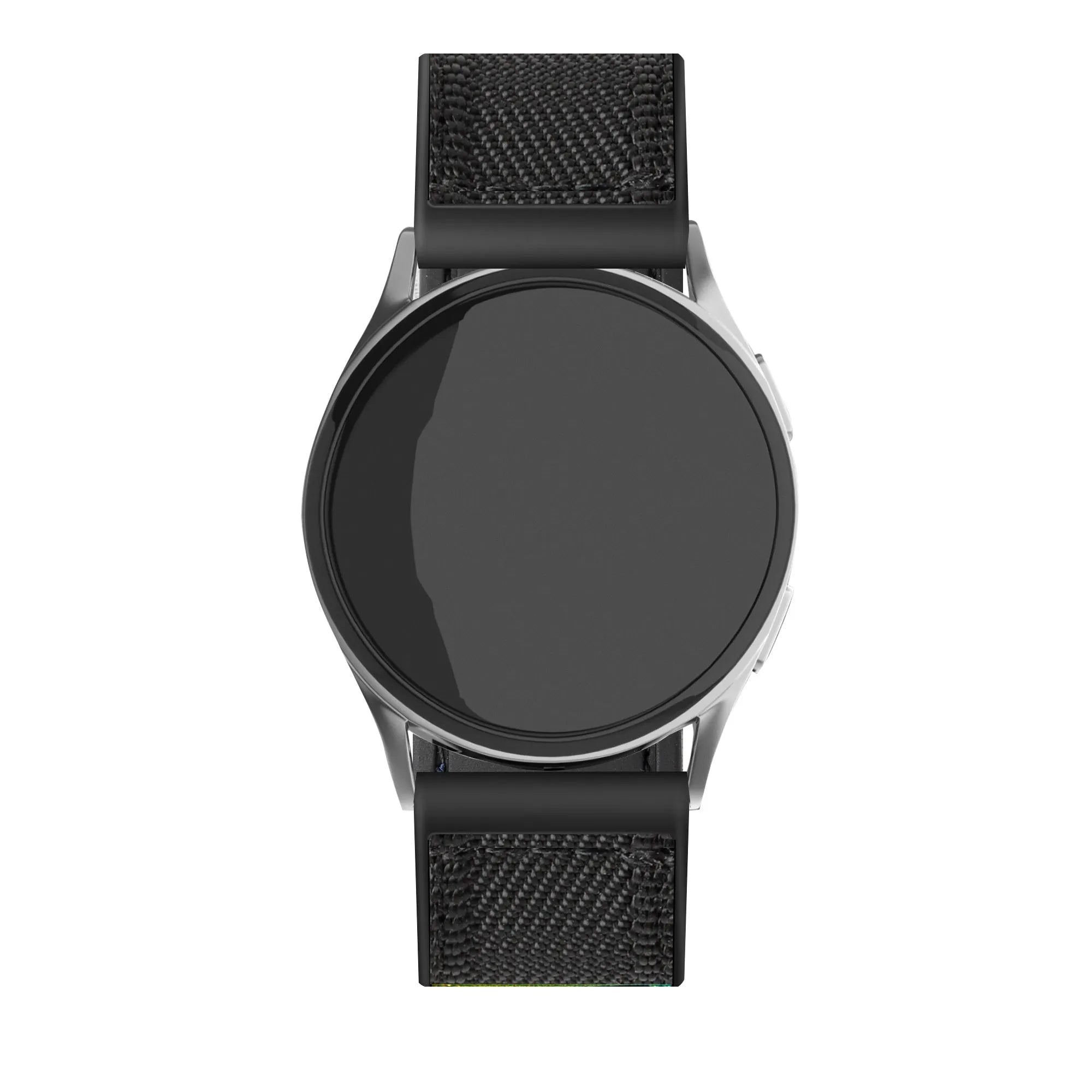 Nylon Hybrid Strap, black, on a watch, direct front view