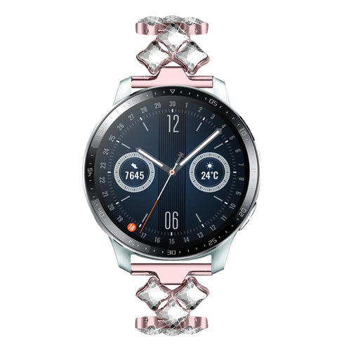 Steel Diamond Strap, pink, on a watch, direct front view