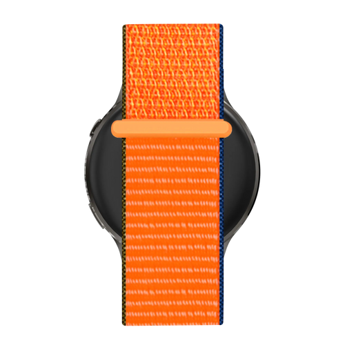 Nylon Loop Strap, kumquat, on a watch, direct front view