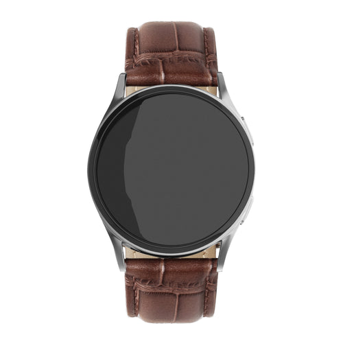 Leather Strap Crocodile Grain, brown, on a watch, direct front view