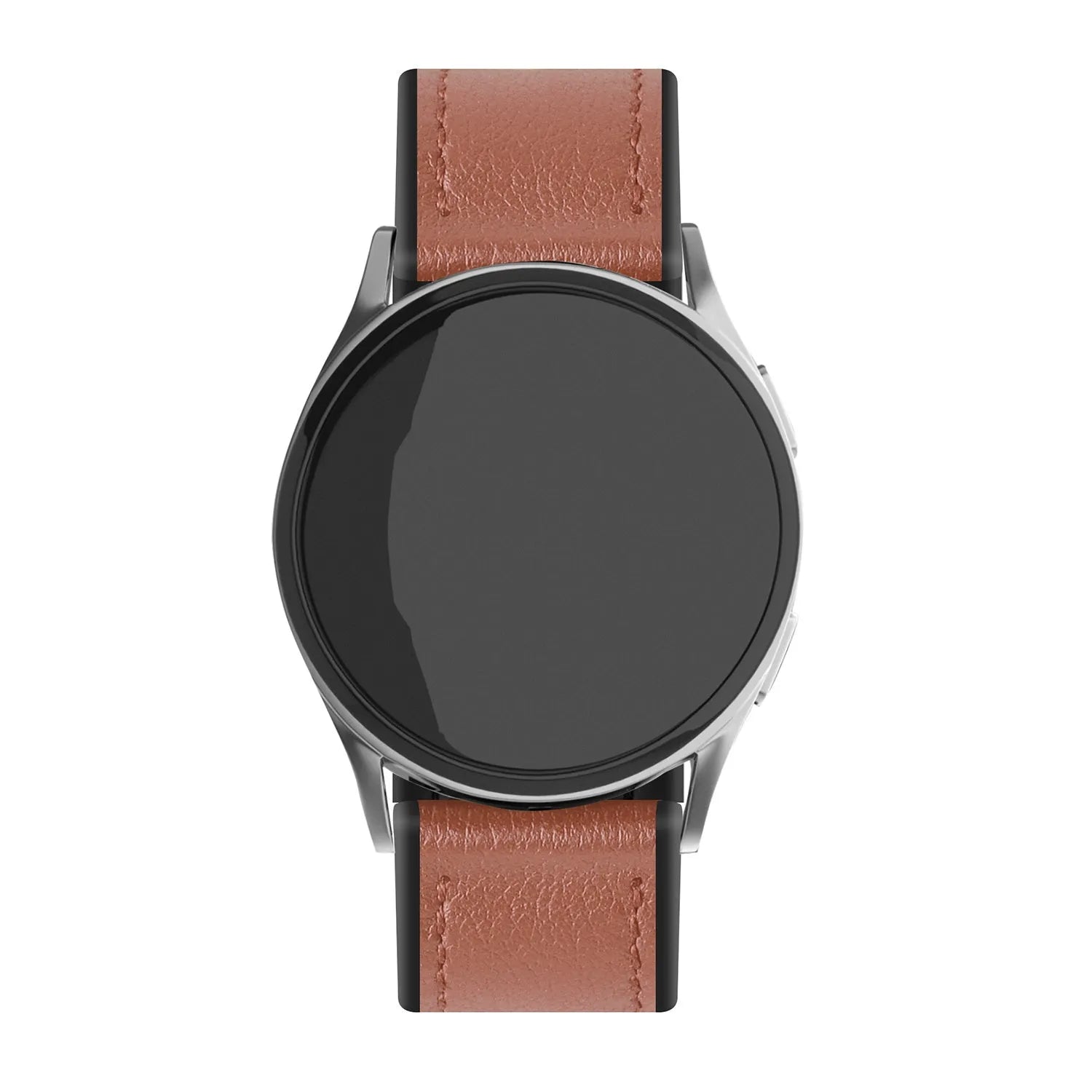 Leather Hybrid Strap, light brown, on a watch, direct front view