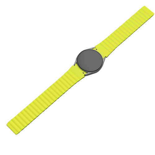 Magnetic Silicone Strap, black/yellow, on a watch, direct front view