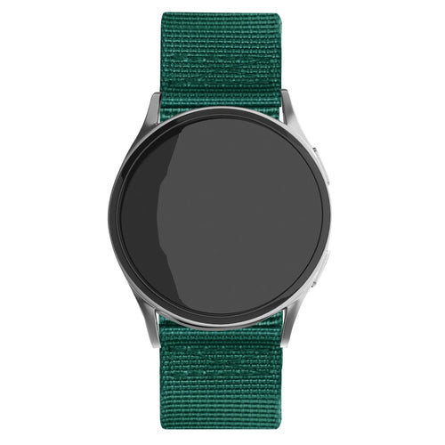 Nylon Buckle Strap, dark green, on a watch, direct front view