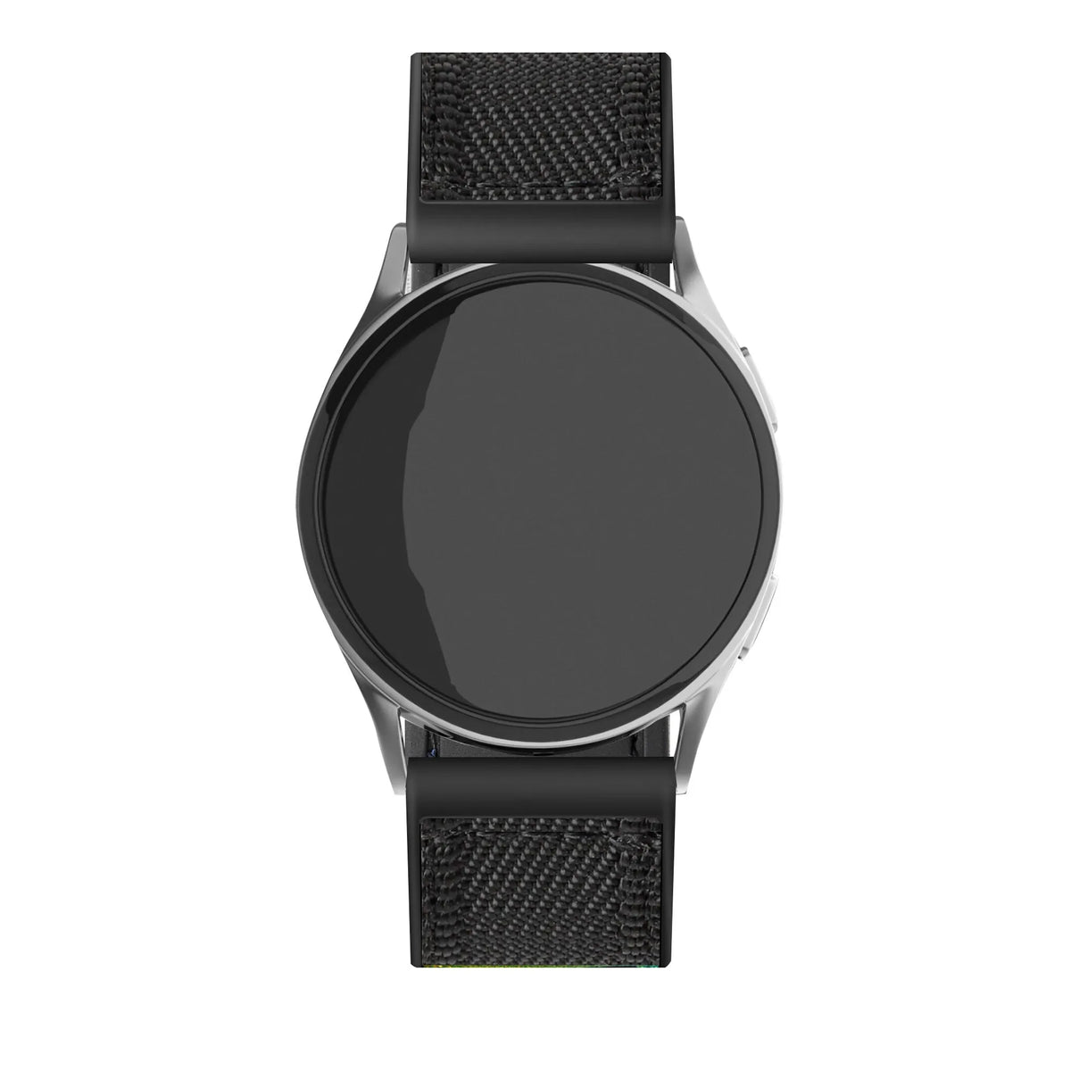 Nylon Hybrid Strap, black, on a watch, direct front view