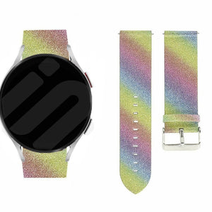 Leather Strap with Glitters, rainbow, on a watch, direct front view