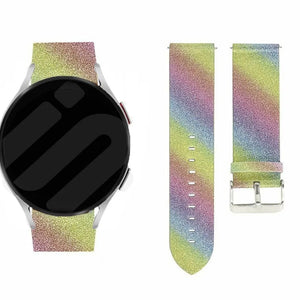 Leather Strap with Glitters, rainbow, on a watch, direct front view