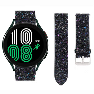 Leather Strap with Glitters, black, on a watch, direct front view