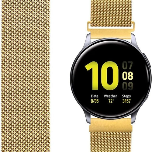Milanese Strap, gold, on a watch, direct front view