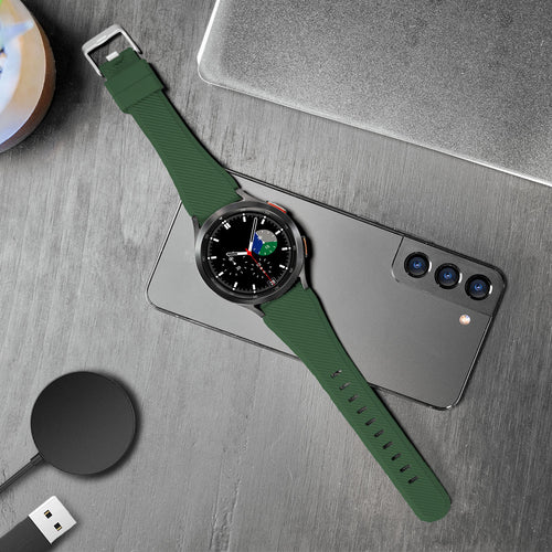 Twill Silicone Strap, army green, on a watch, direct front view
