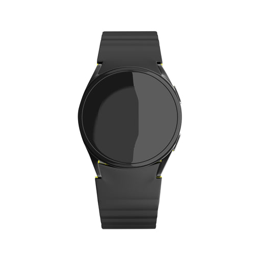 Magnetic Silicone Strap, black/yellow, on a watch, direct front view