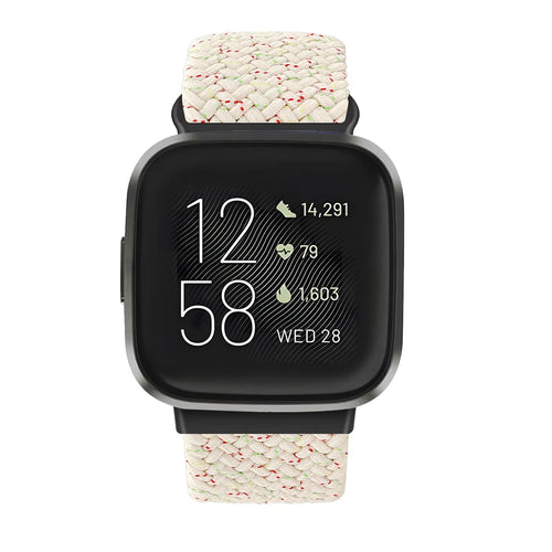 Nylon Adjustable Braided Strap, beige, on a watch, direct front view
