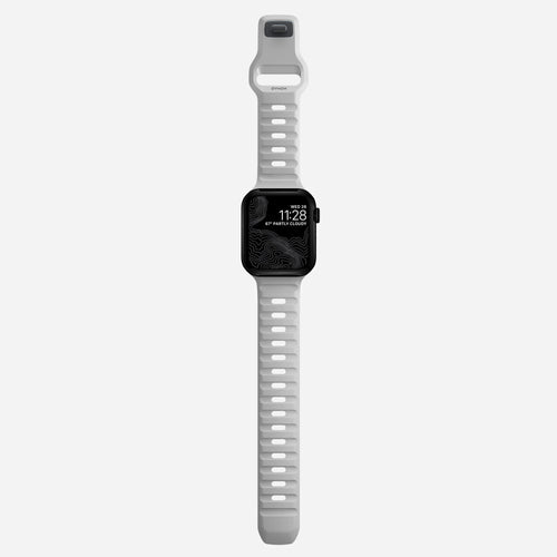 Sport Silicone Strap, grey, on a watch, direct front view