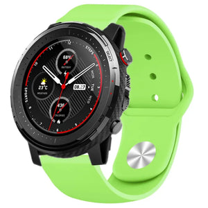 Silicone Sport Strap, light green, on a watch, direct front view