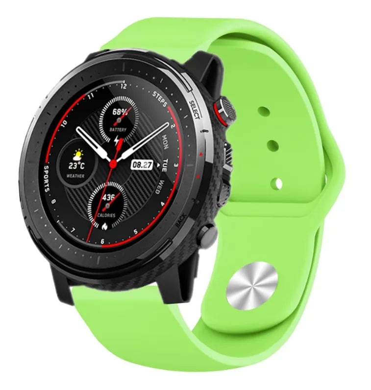Silicone Sport Strap, light green, on a watch, direct front view