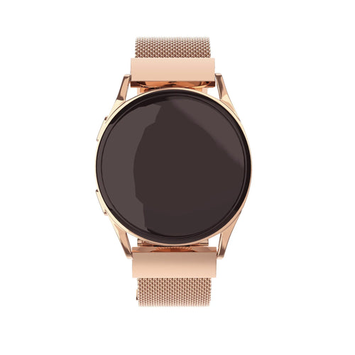 Milanese Steel Strap, rose gold, on a watch, direct front view