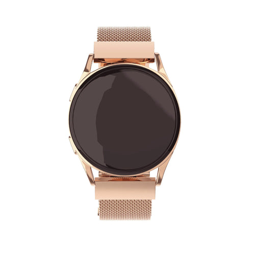 Milanese Steel Strap, rose gold, on a watch, direct front view