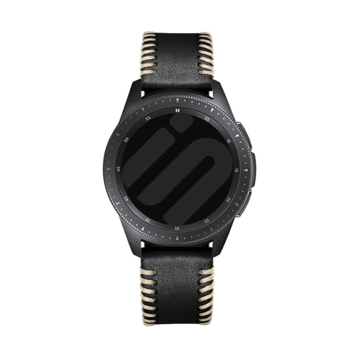 Stitched Leather Strap, black, on a watch, direct front view