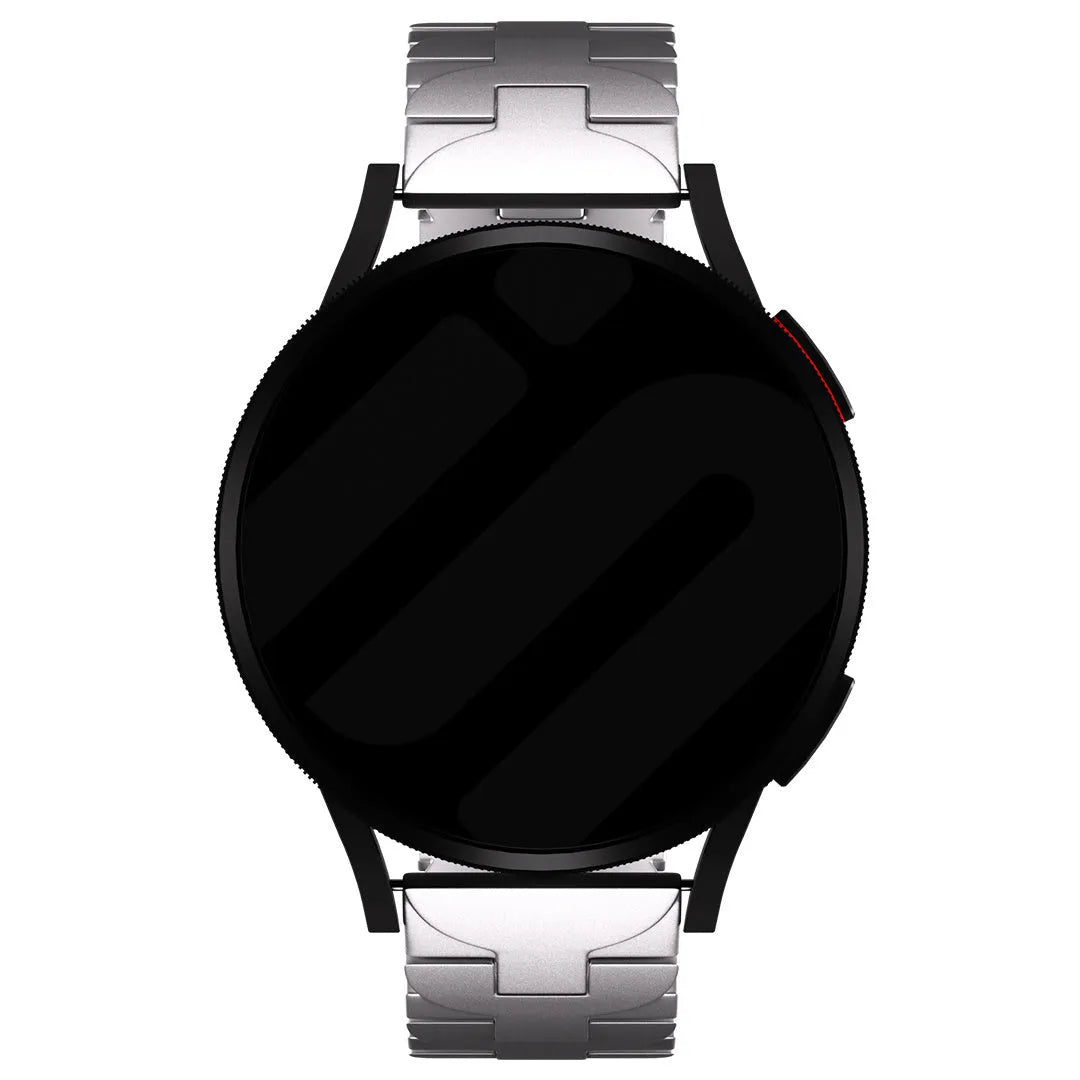 Butterfly Titanium Strap, silver, on a watch, direct front view
