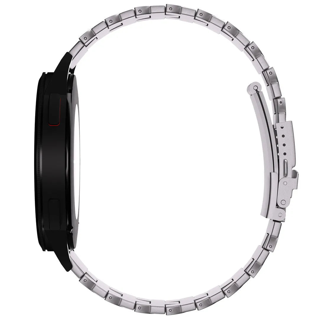 Butterfly Titanium Strap, silver, on a watch, direct front view