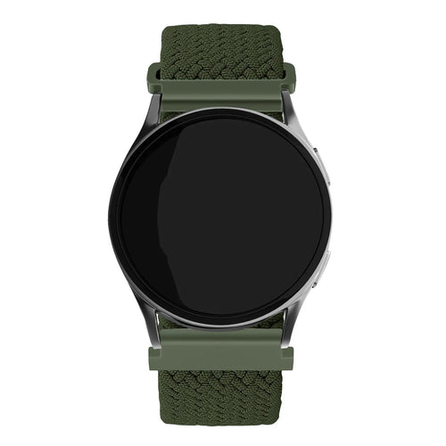 Nylon Adjustable Braided Strap, green, on a watch, direct front view