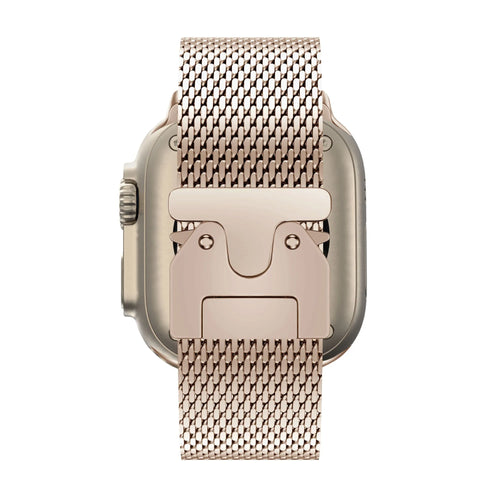 Milanese Loop Strap P-Buckle, rose gold, on a watch, direct rear view