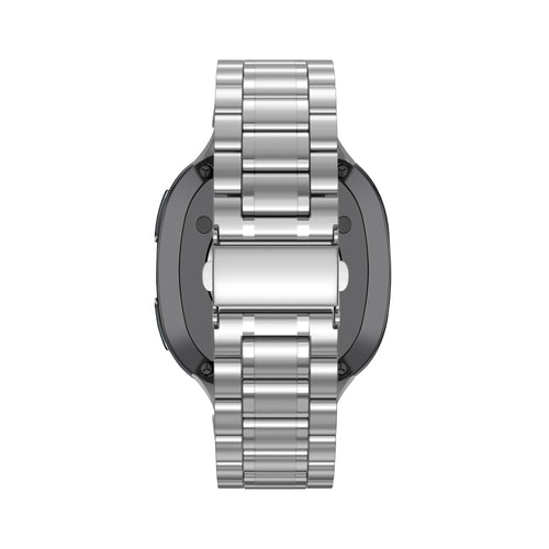 Steel Strap 'Deluxe', silver, on a watch, direct rear view