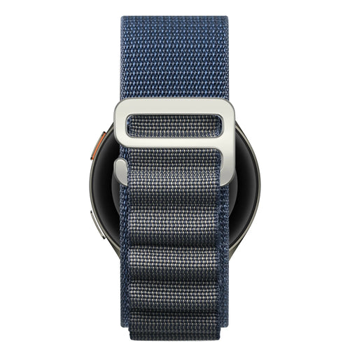 Nylon Alpine Strap, grey-blue, on a watch, direct rear view