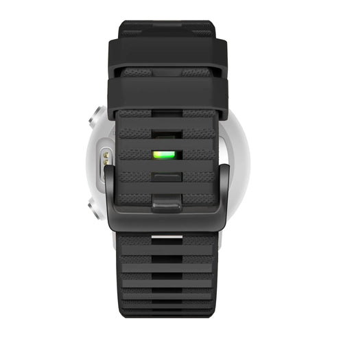 Buckled Silicone Strap, black, on a watch, direct rear view