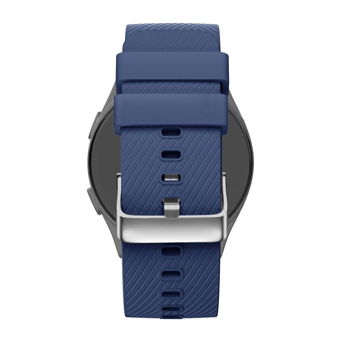 Silicone Strap 'Deluxe', dark blue, on a watch, direct rear view