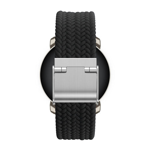 Woven Nylon Strap, black, on a watch, direct rear view