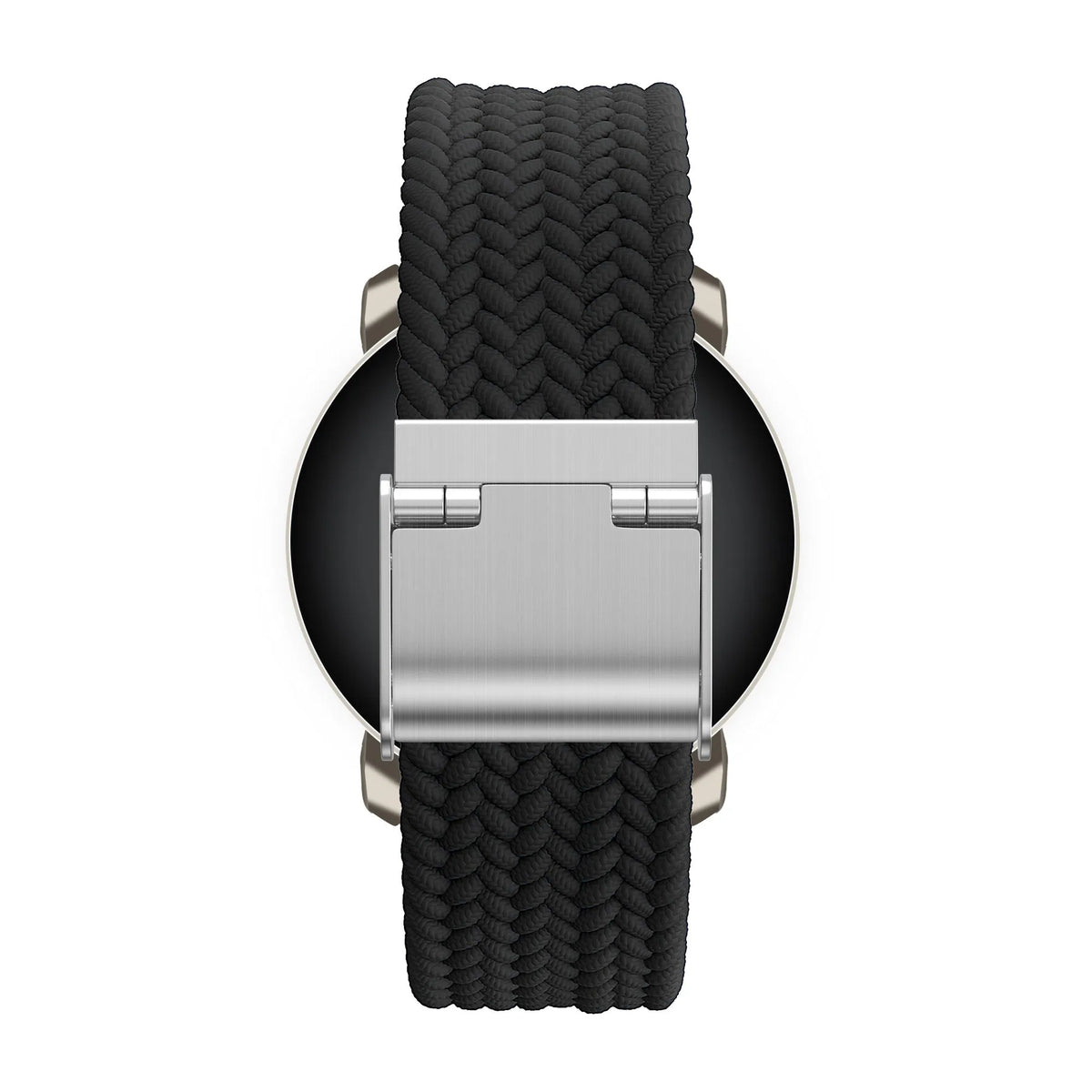 Woven Nylon Strap, black, on a watch, direct rear view