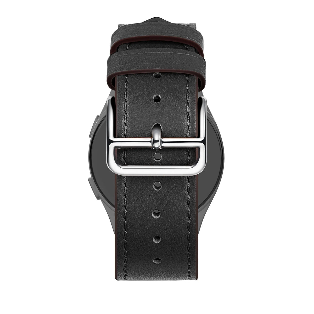 Leather Strap 'Deluxe', black, on a watch, direct rear view