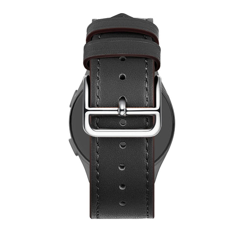 Leather Strap 'Deluxe', black, on a watch, direct rear view