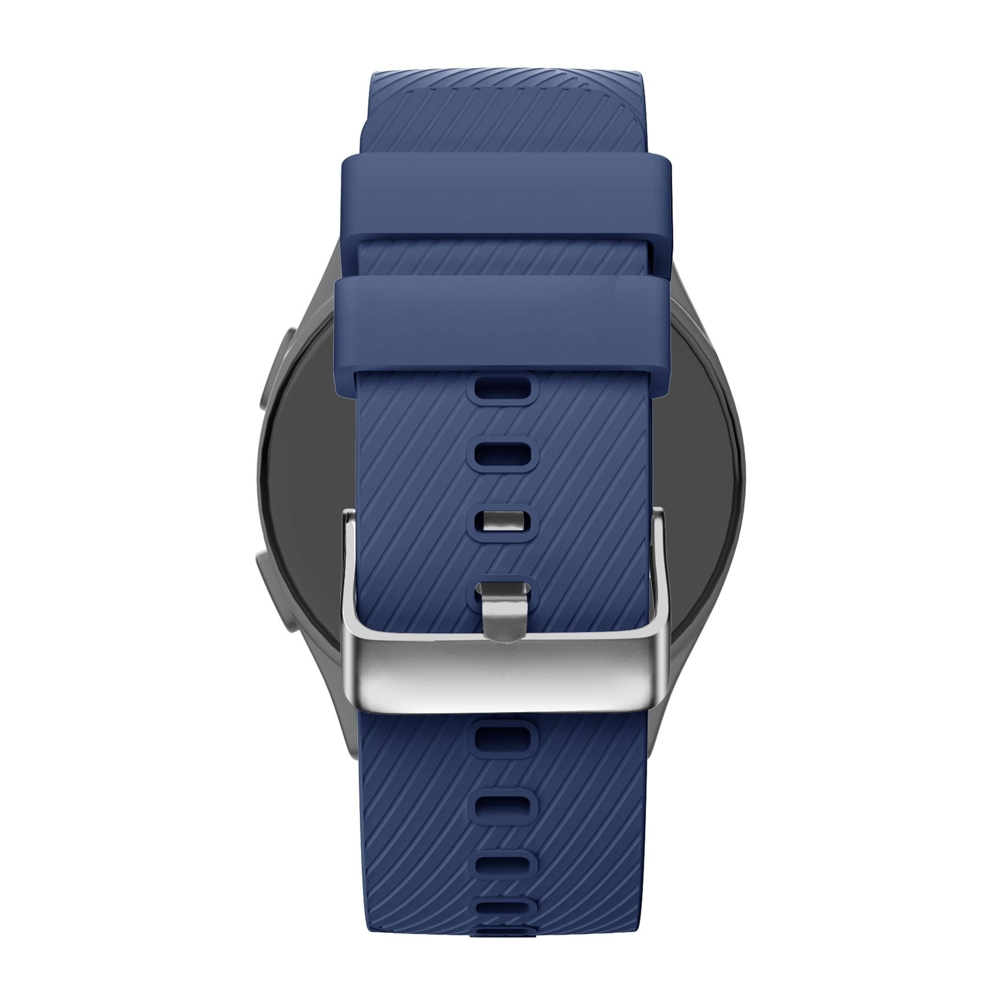 Silicone Strap 'Deluxe', dark blue, on a watch, direct rear view