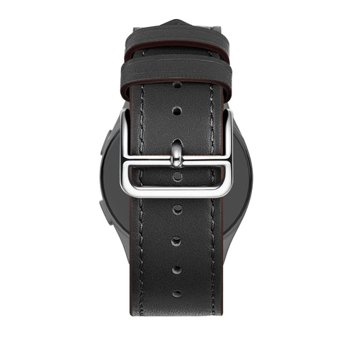 Leather Strap 'Deluxe', black, on a watch, direct rear view