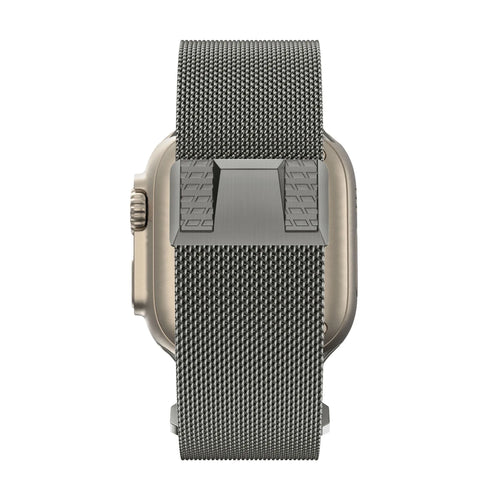 Milanese Strap 'Mecha', titanium grey, on a watch, direct rear view