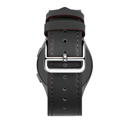 Leather Strap 'Deluxe', black, on a watch, direct rear view