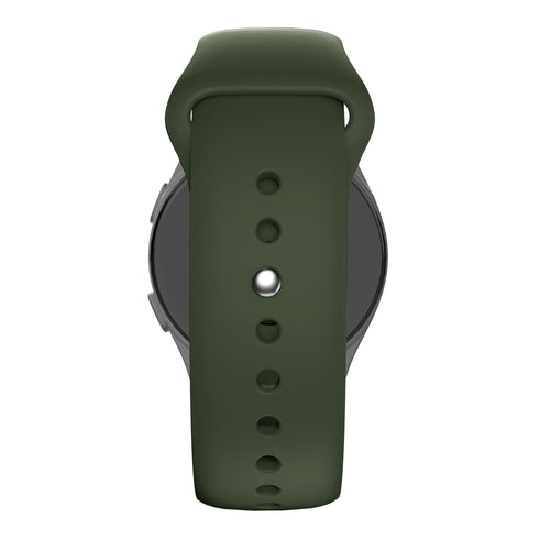 Silicone Sport Strap 'Deluxe', olive green, on a watch, direct rear view