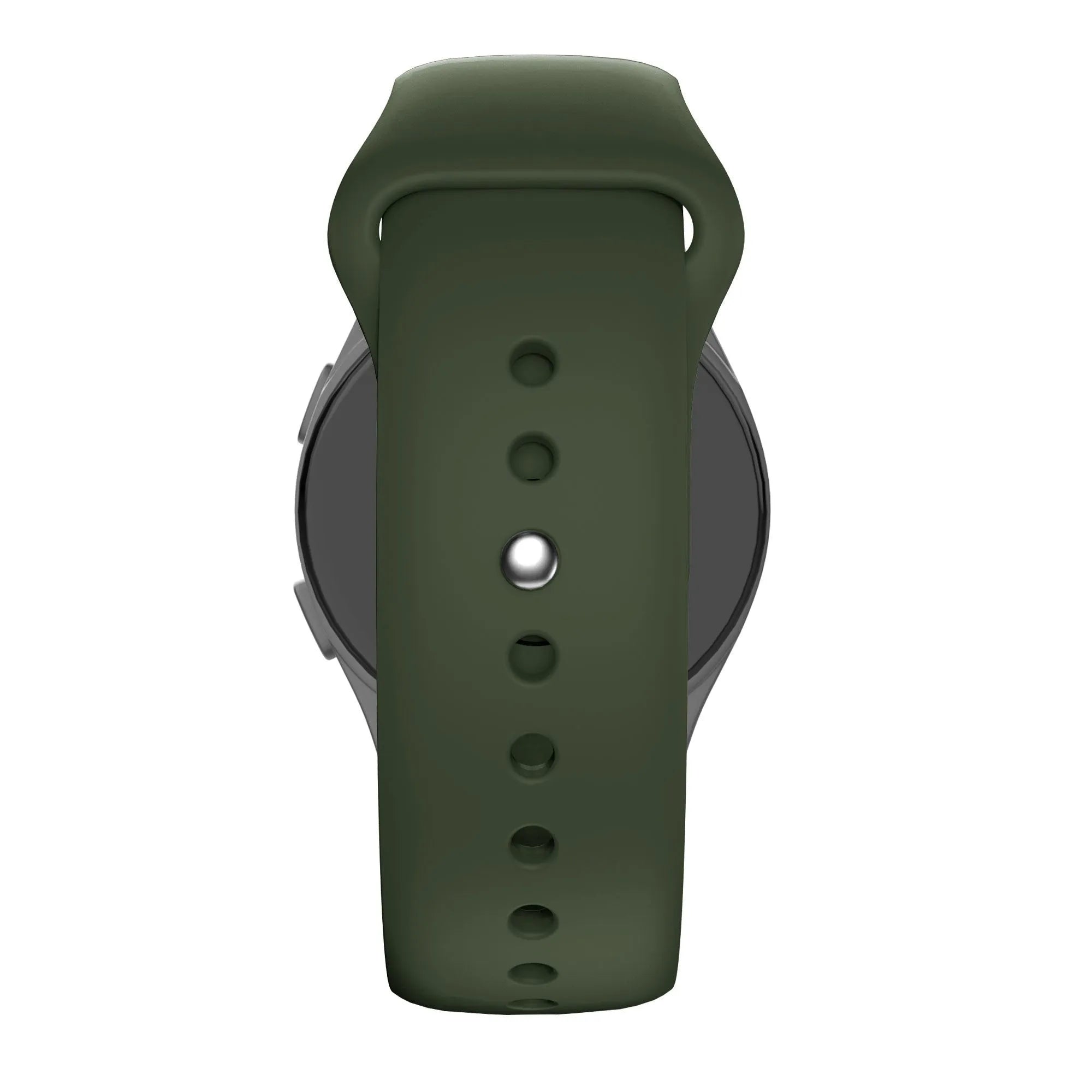Silicone Sport Strap 'Deluxe', olive green, on a watch, direct rear view