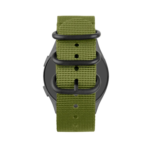 Buckled Nylon Strap, green, on a watch, direct rear view