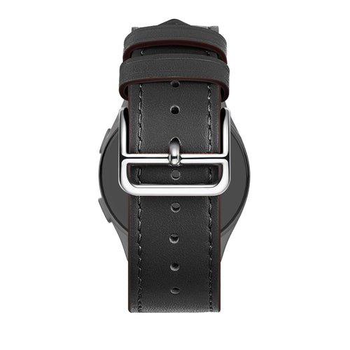 Leather Strap 'Deluxe', black, on a watch, direct rear view