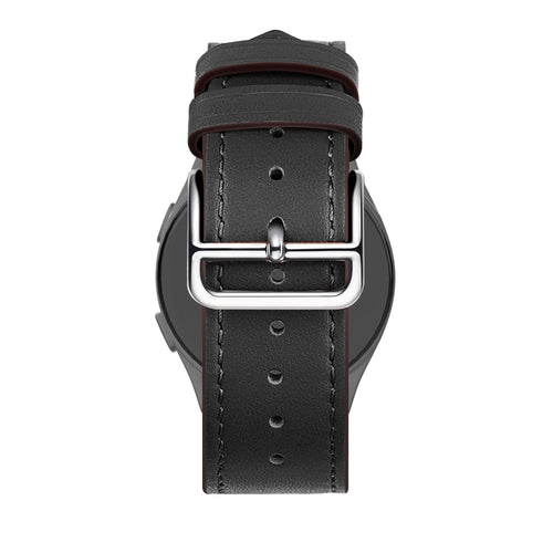 Leather Strap 'Deluxe', black, on a watch, direct rear view