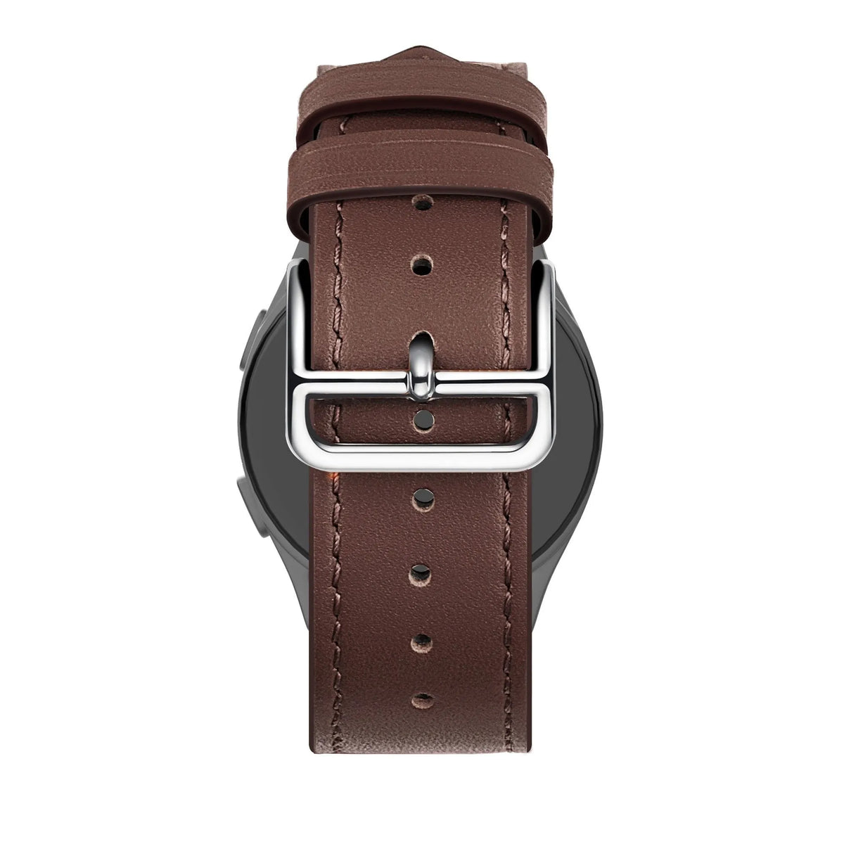 Leather Strap 'Deluxe', brown, on a watch, direct rear view