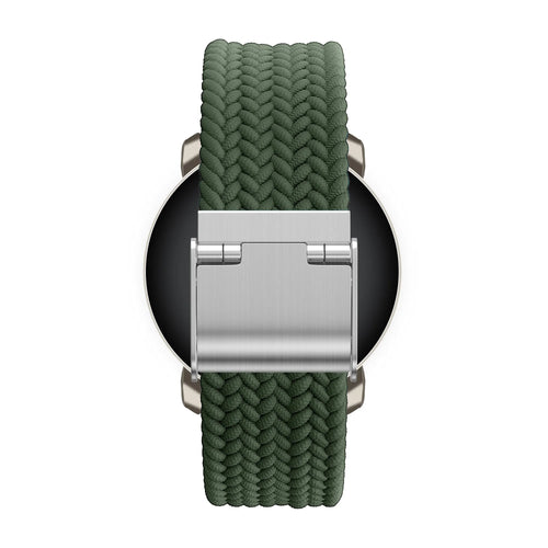 Woven Nylon Strap, green, on a watch, direct rear view