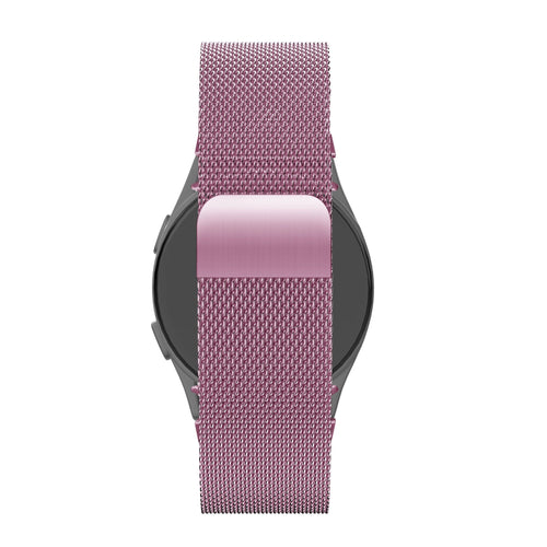 Milanese Loop Strap, pink, on a watch, direct rear view