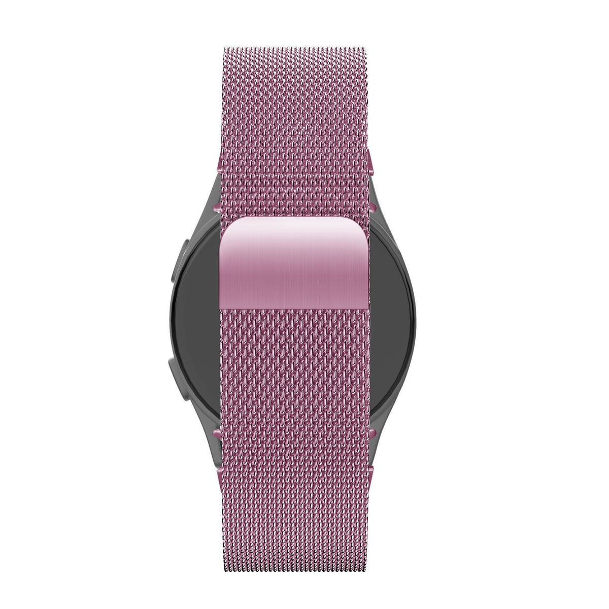 Milanese Loop Strap, pink, on a watch, direct rear view