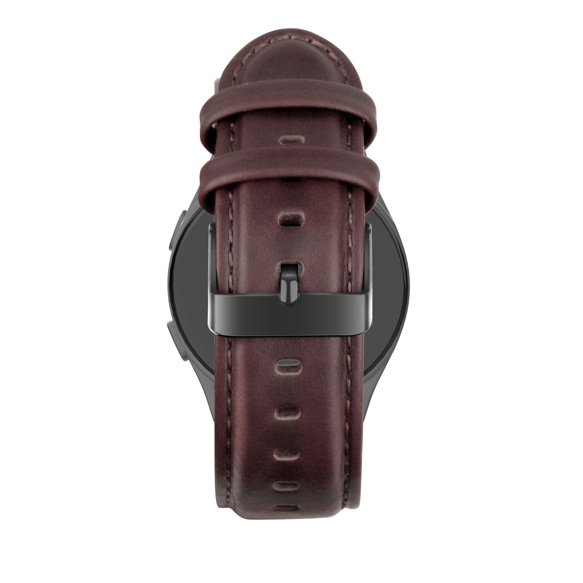 Leather Strap 'Classic', dark brown, on a watch, direct rear view