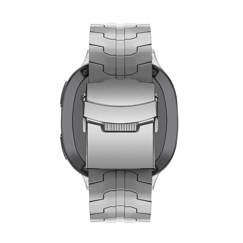 Steel Iron Strap, silver, on a watch, direct rear view