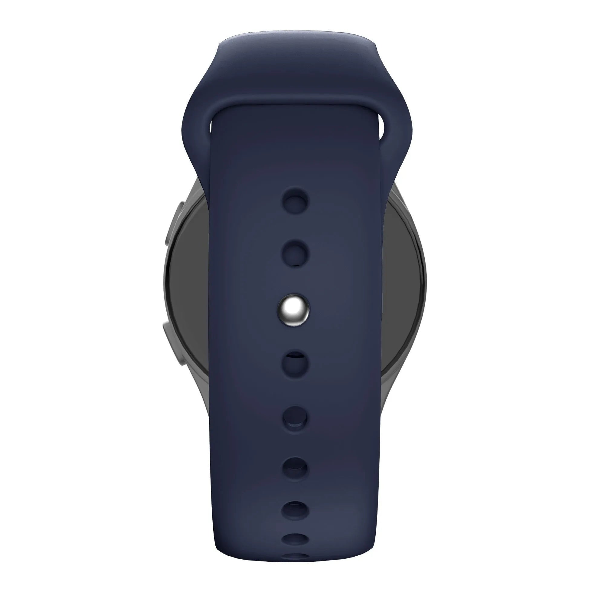 Silicone Sport Strap 'Deluxe', dark blue, on a watch, direct rear view